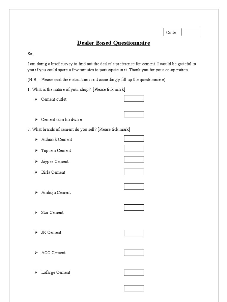Dealer Based Questionnaire