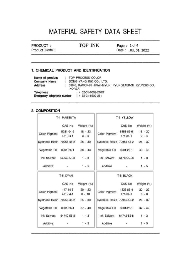 Top Ink (Msds) | PDF