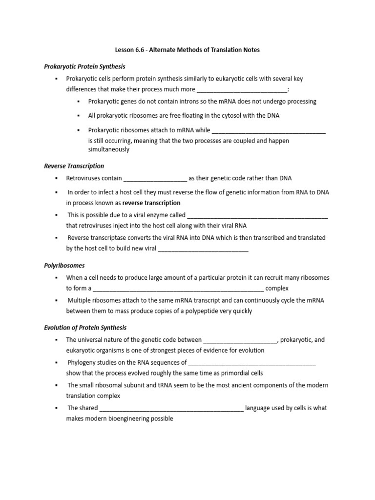 Lesson 6.6 - Alternate Methods of Translation Notes | PDF