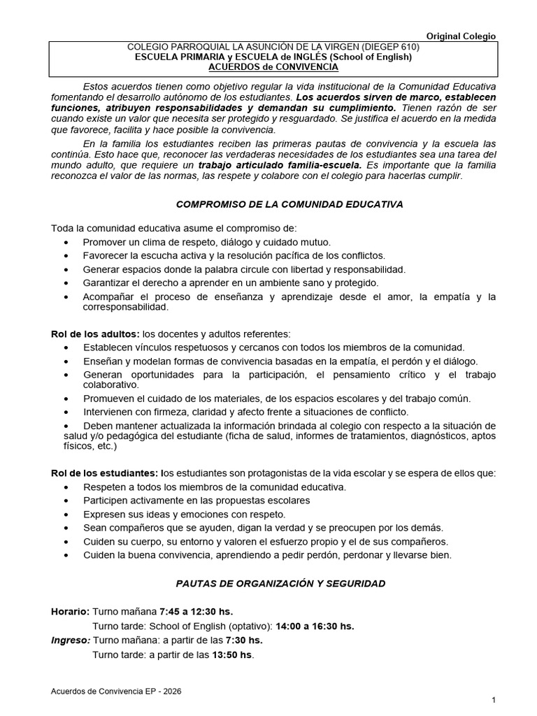 Acuerdos de Convivencia EP Original | PDF | Enseñando | Escuelas