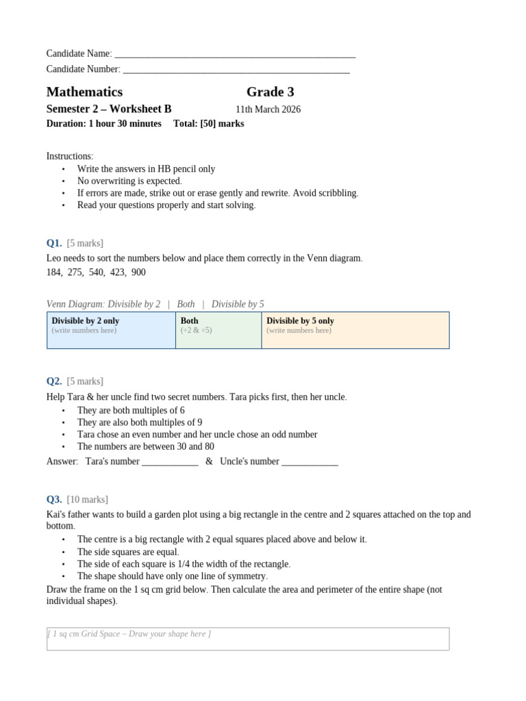 Worksheet B With Answer Key | PDF | Area | Mathematics