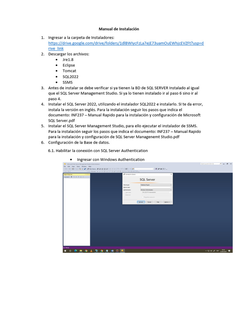 Manual de Instalación y Configuración | PDF | Servidor SQL de Microsoft ...