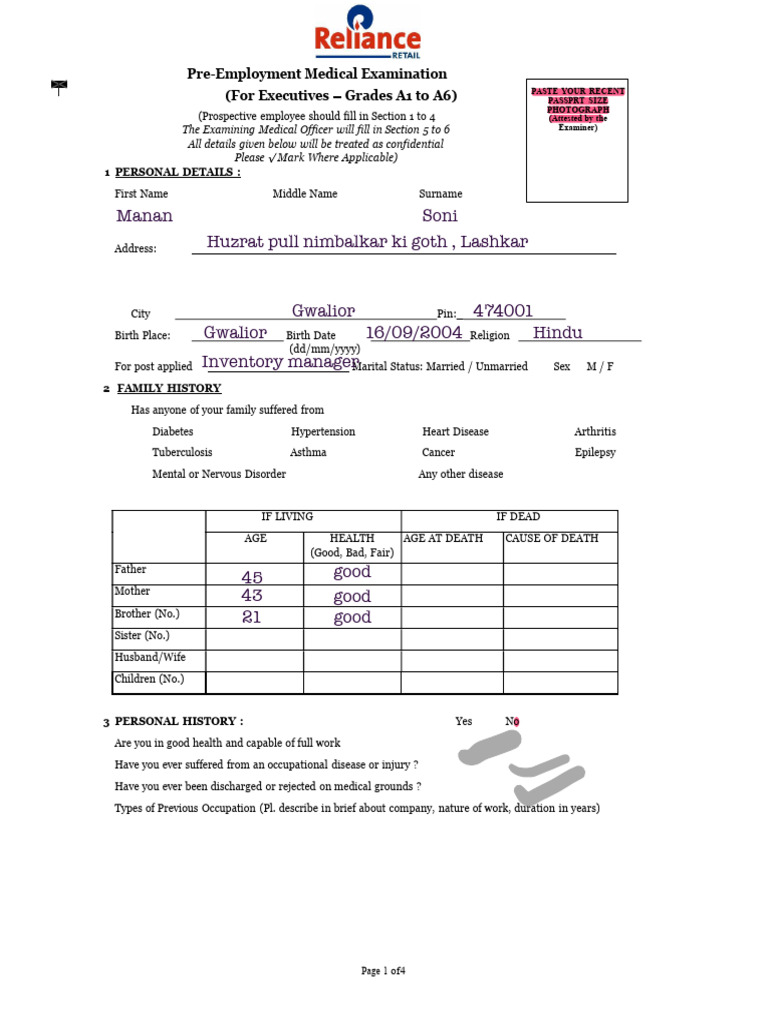Medical Test Form and Checklist | PDF | Chronic Condition | Medical ...