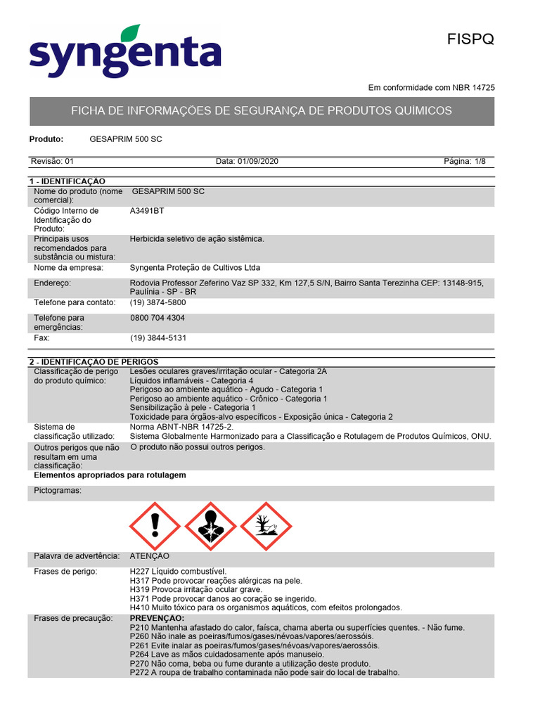 Fispq Gesaprim 500 Ciba Geigy (Syngenta) | PDF | Toxicidade | Calor