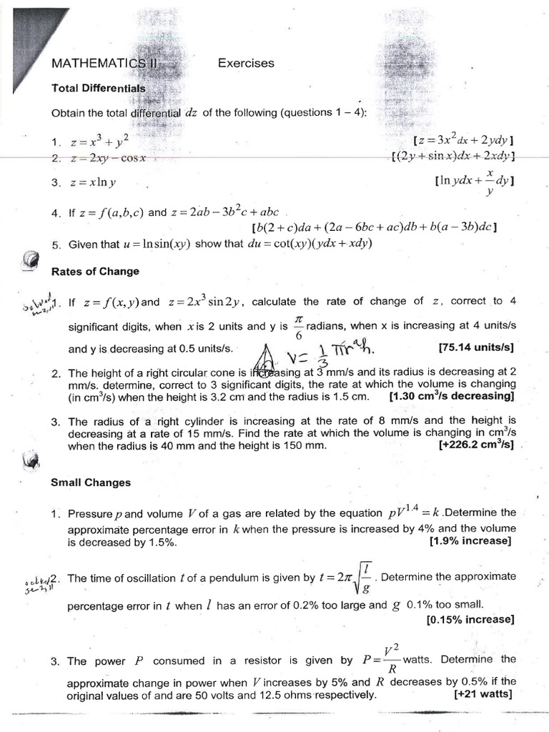 Chap 4 Tutorials On Total Diff, Rates of Changes and Small Changes | PDF