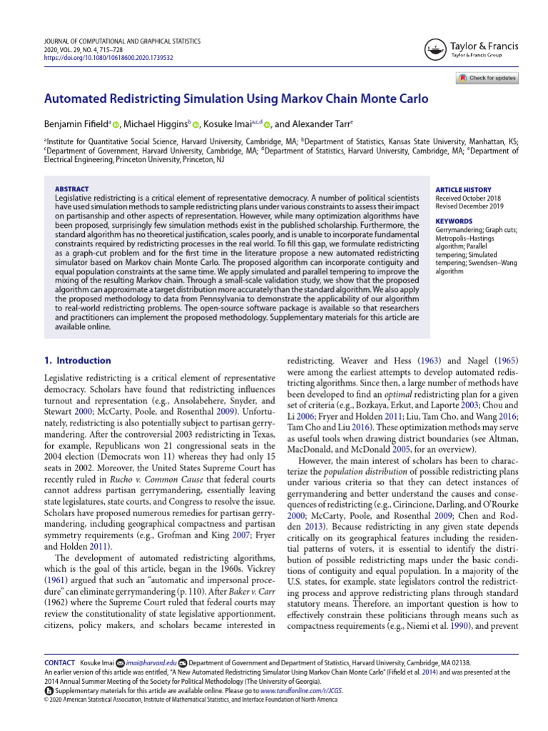 Automated Redistricting Simulation Using Markov Chain Monte Carlo | PDF ...