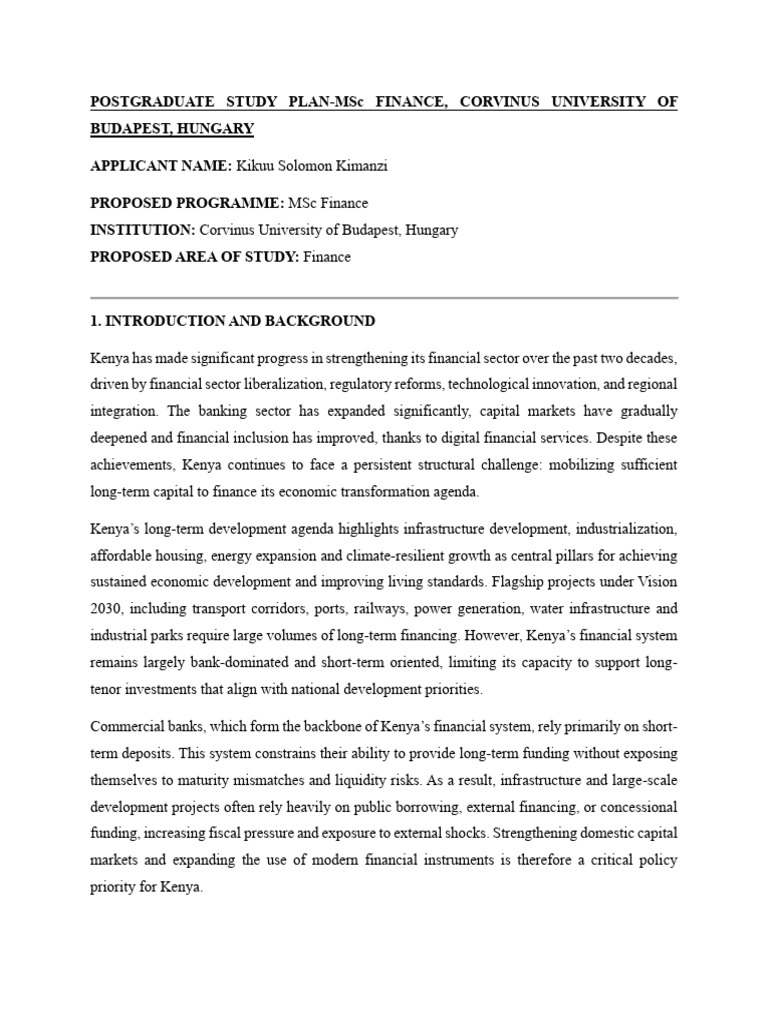 POSTGRADUATE STUDY PLAN-CORVINUS | PDF | Capital Market | Market ...