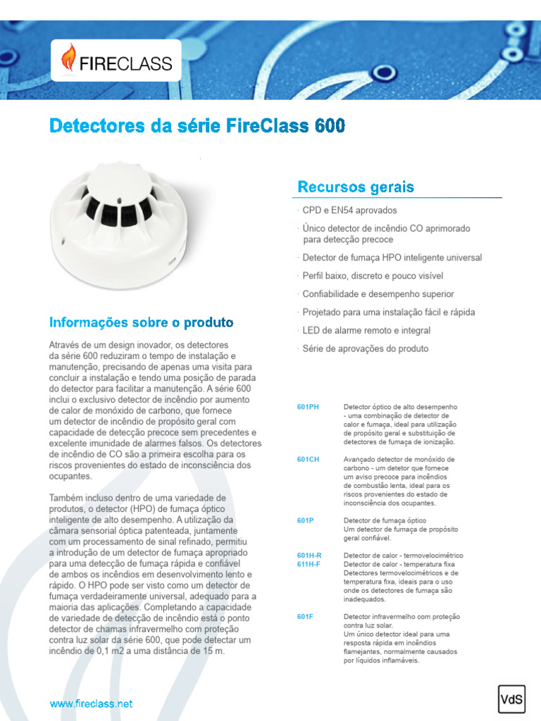 FireClass Detectores Da Série FireClass 600 Datasheet | PDF | Temperatura