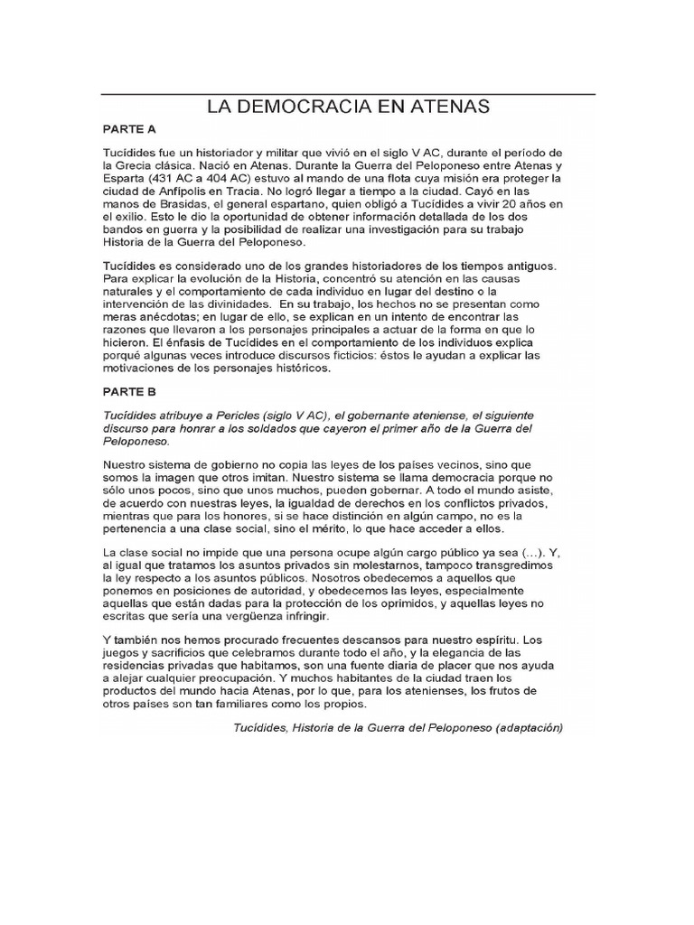 Democracia en Atenas - Comprensión de Textos | PDF