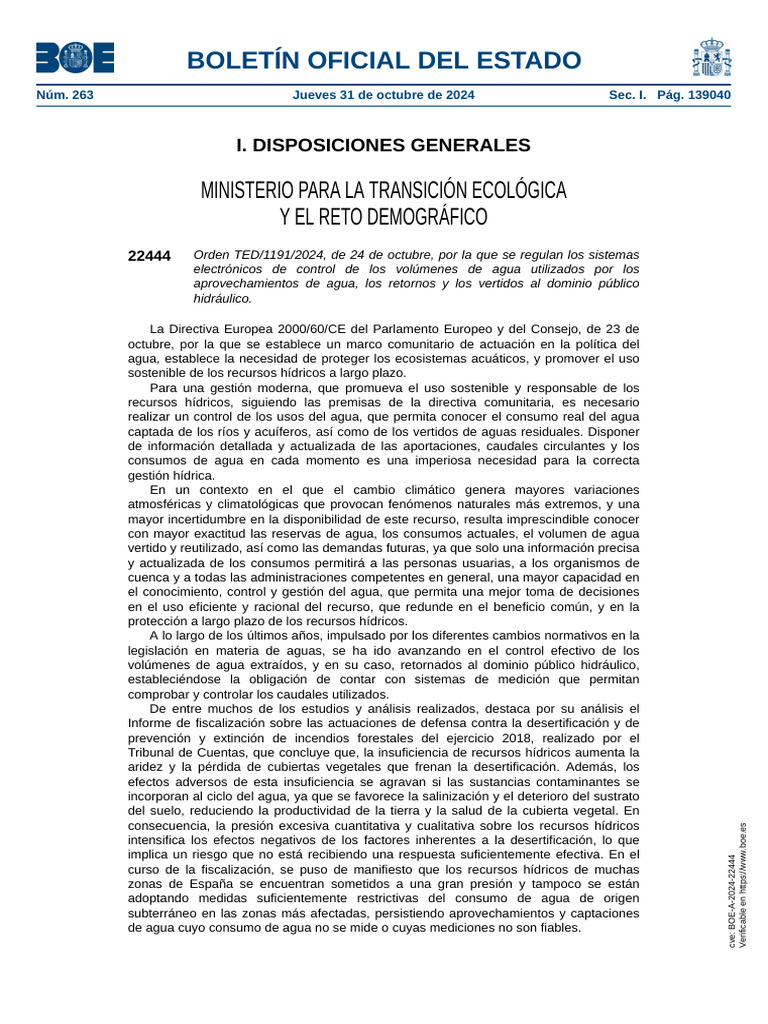 2_1_orden ted_1191_2024 (deroga la orden arm_1312_2009) | PDF | Agua ...