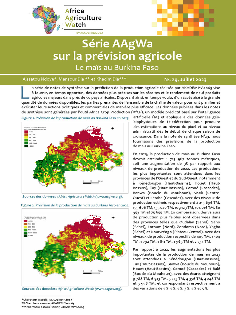 Série de Notes de Synthèse Sur La Prédiction de La Production Agricole ...