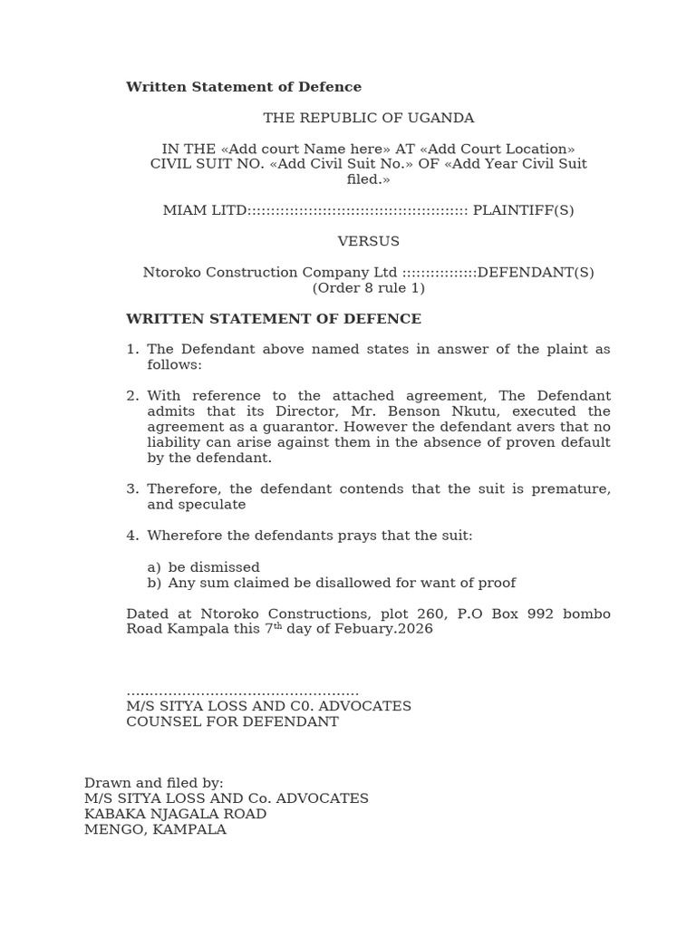Written Statement of Defence | PDF
