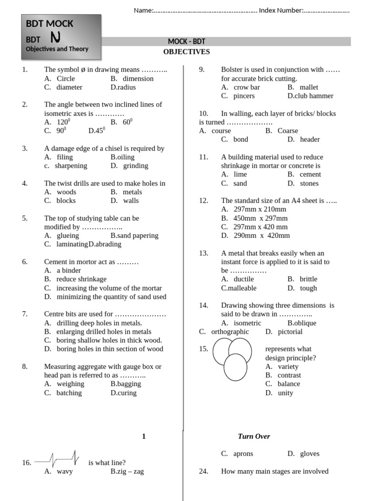 Bdt Mock Sample 1 | PDF | Materials | Building Materials