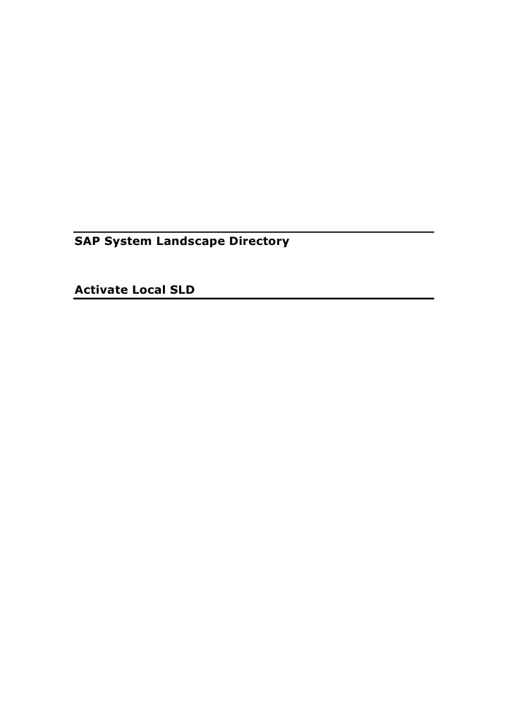 Activate Local SLD in SAP Systems | PDF | Information Technology ...