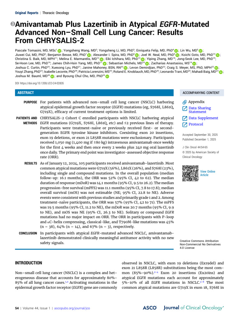 Amivantamab Plus Lazertinib in Atypical EGFR-Mutated Advanced Non-Small ...