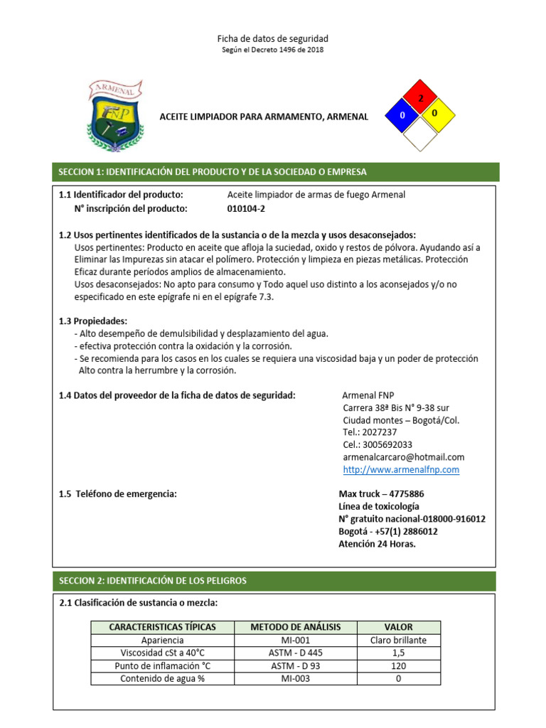 Hoja de Seguridad - Aceite Limpiador Armenal | PDF | Agua | Solvente
