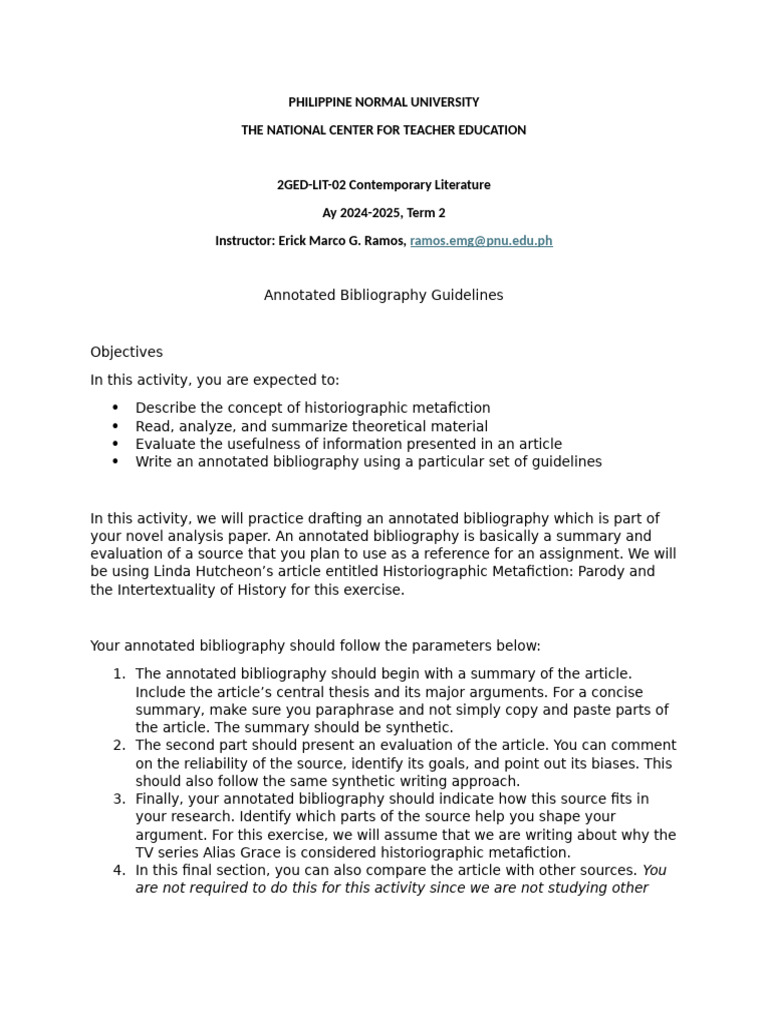 Annotated Bibliography Guidelines | PDF | Bibliography