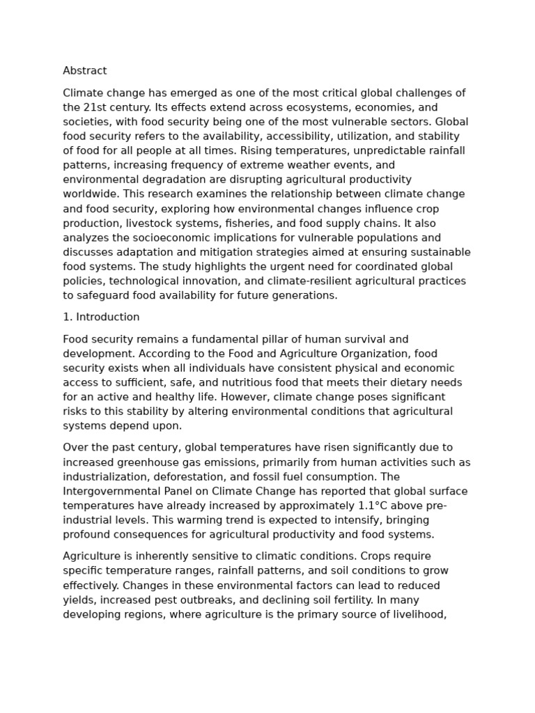 The Impact of Climate Change On Global Food Security | PDF | Climate ...