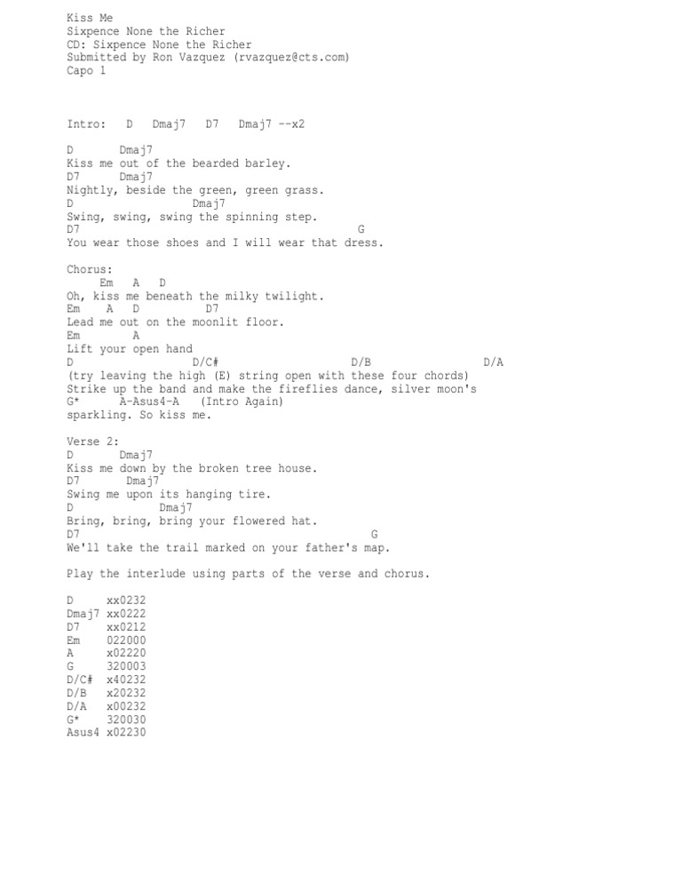 Sixpence None The Richer Kiss Me Guitar Chords Guitar Chords Ukulele Songs Kiss Me