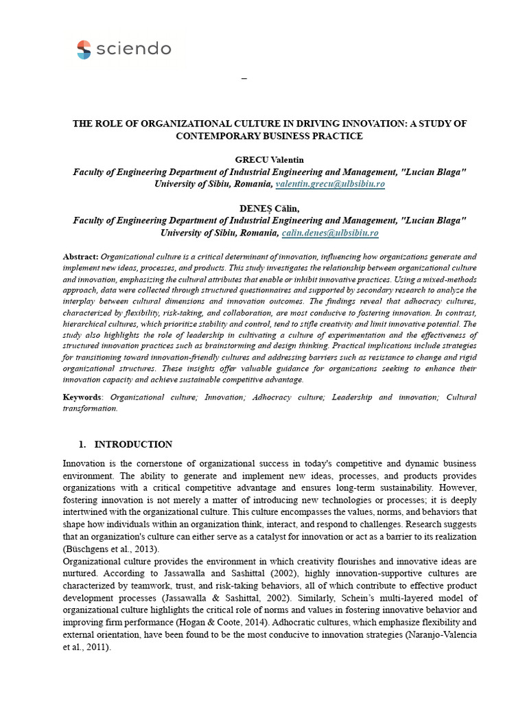 The Role of Organizational Culture in Driving Inno | PDF | Innovation ...