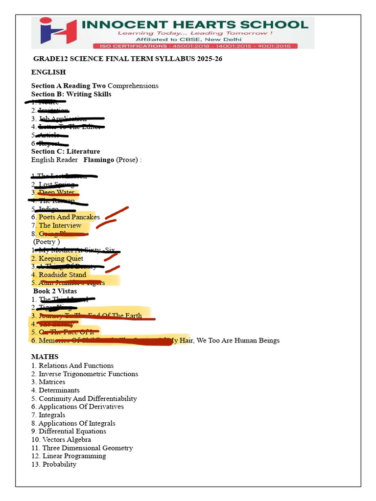 Grade12 Science Final Term Syllabus 2025-26 | PDF | Electromagnetic ...