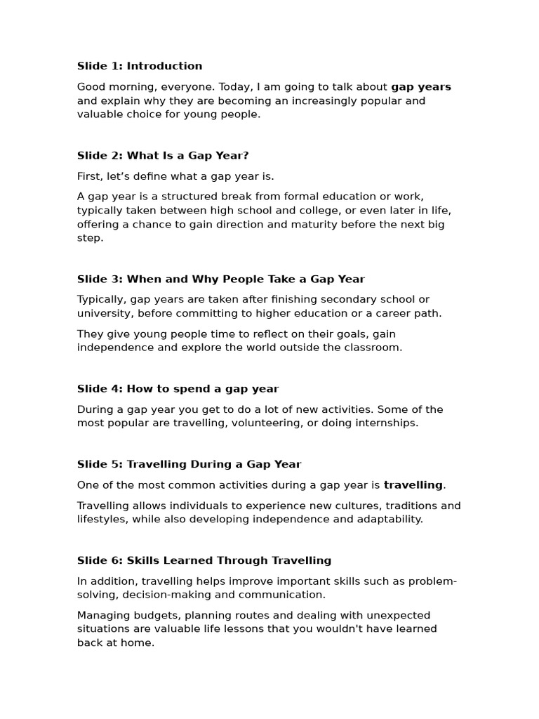 Cópia de Gap Year Inglês Guião | PDF | Skill | Learning