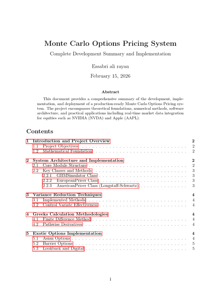 Monte Carlo Options Pricing System | PDF | Black–Scholes Model | Greeks ...
