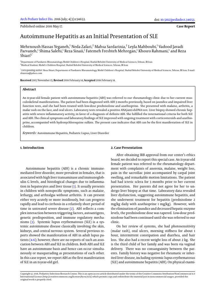 Autoimmune Hepatitis As An Initial Presentation of SLE | PDF ...