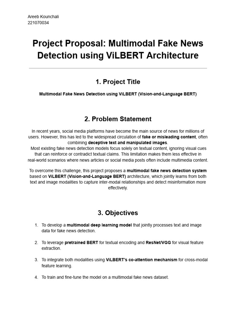 Multimodal Fake News Detection Using ViLBERT Architecture | PDF ...
