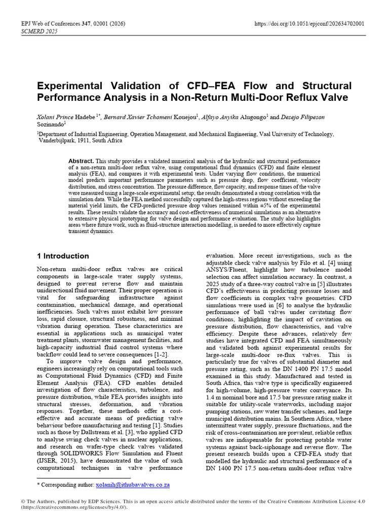 Experimental Validation of CFD-FEA Flow and Struct | PDF ...