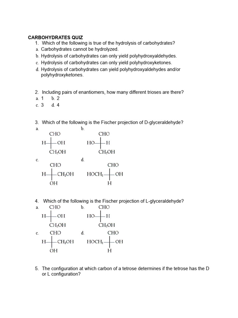 Carbo Quiz | PDF | Chemistry | Organic Chemistry