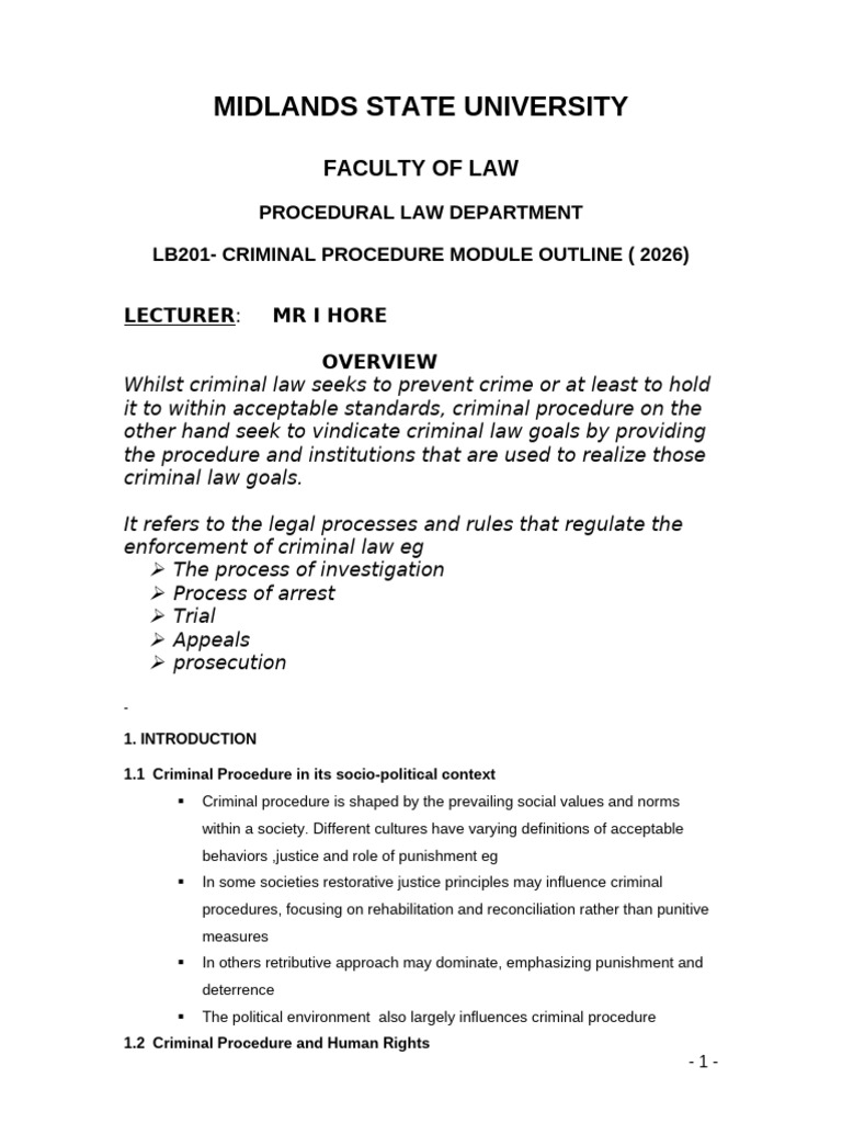 LB 201 M Su Outline 2026 Outline | PDF | Criminal Procedure In South ...