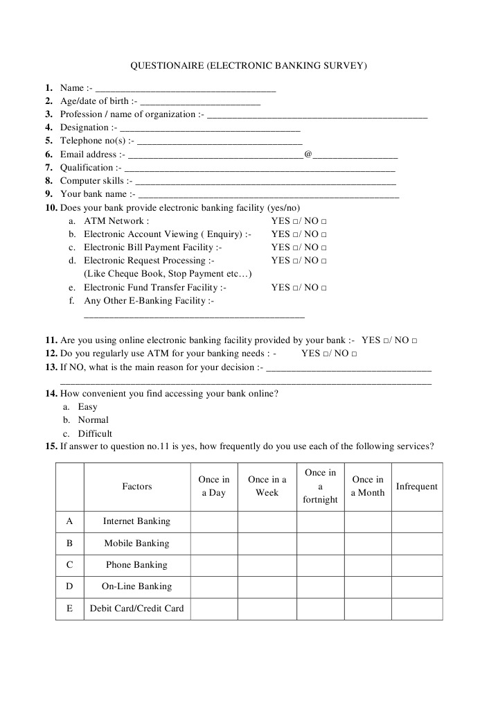 Questionaire Online Banking Banks & Banking