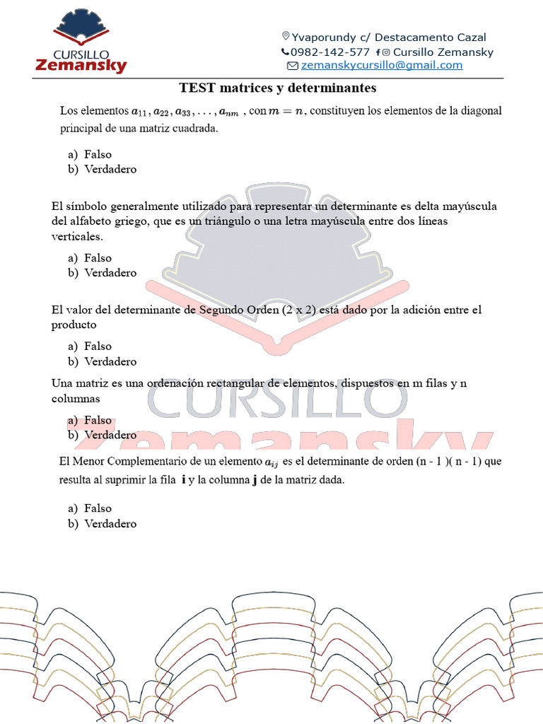 Test Matrices y Determinantes | PDF | Matriz (Matemáticas) | Determinante