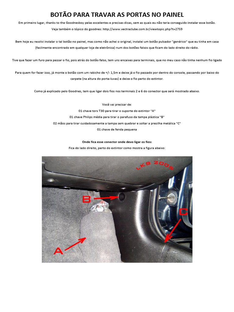 Vectra - Botão para Travar As Portas No Painel | PDF | Conector ...