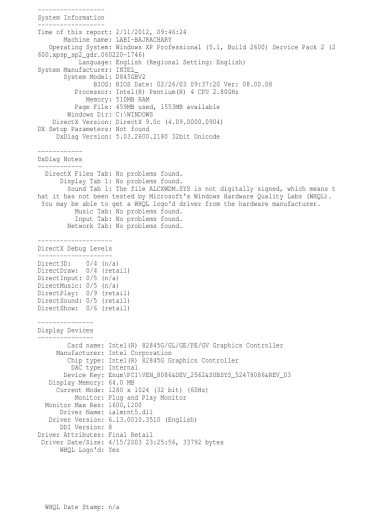 Dxdiag Device Driver Codec