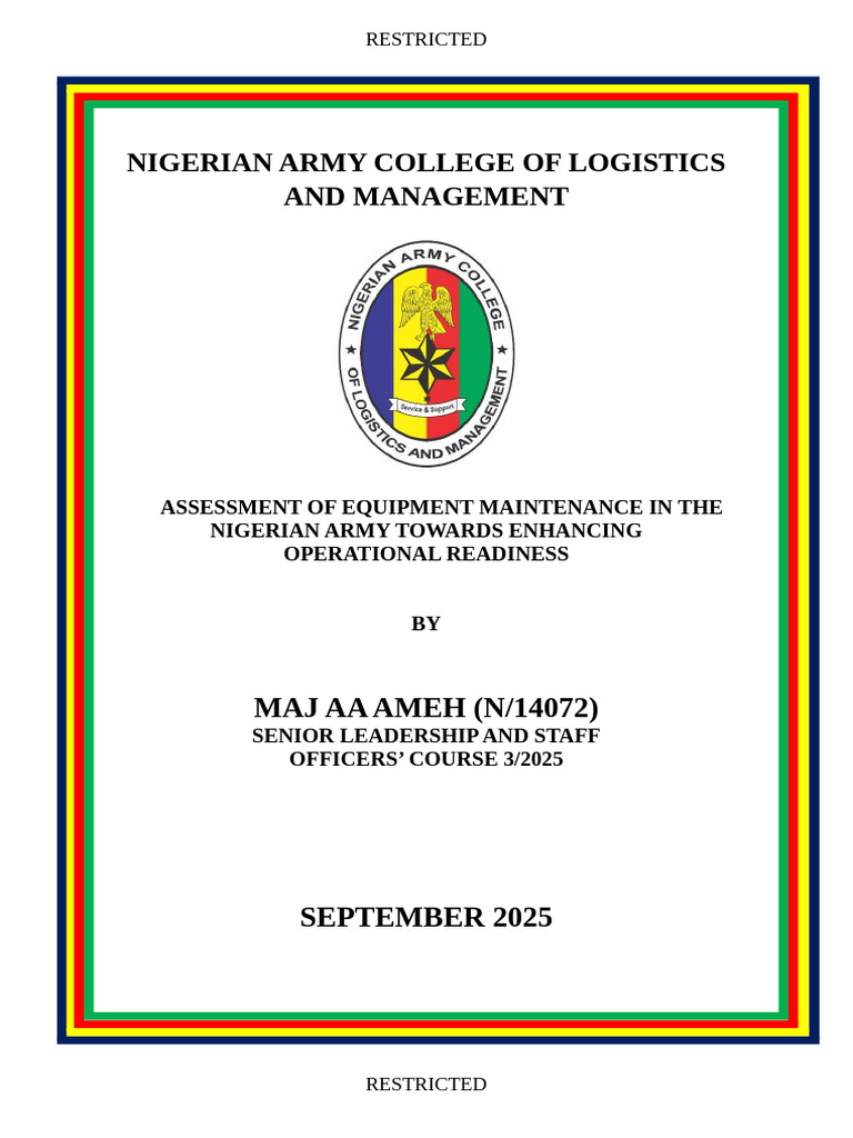 Assessment of Equipment Maintenance in The Nigerian Army Towards ...