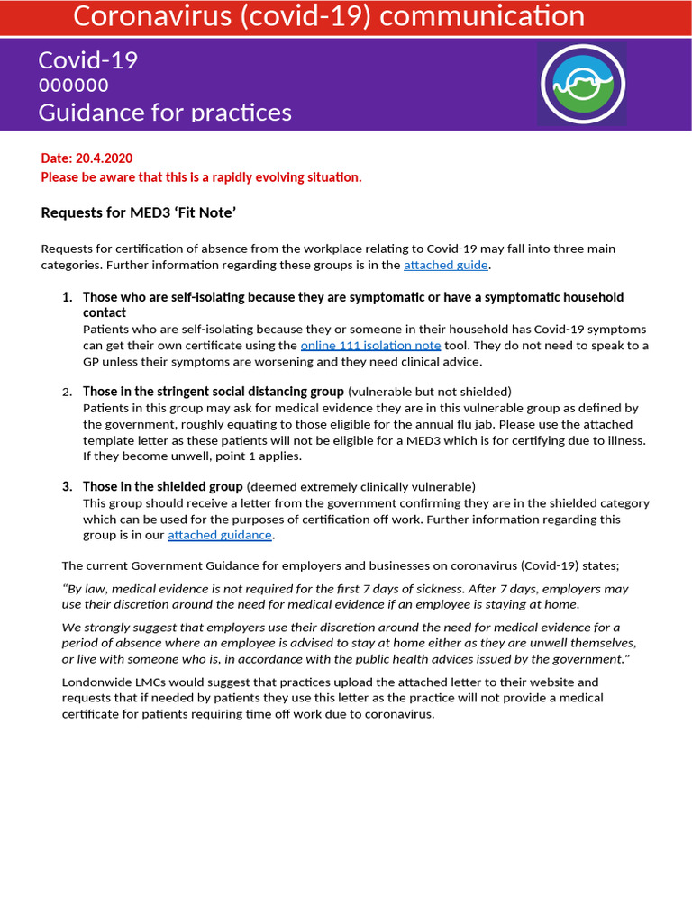 Requests For MED3 Fit Note | PDF | Employment | Medicine