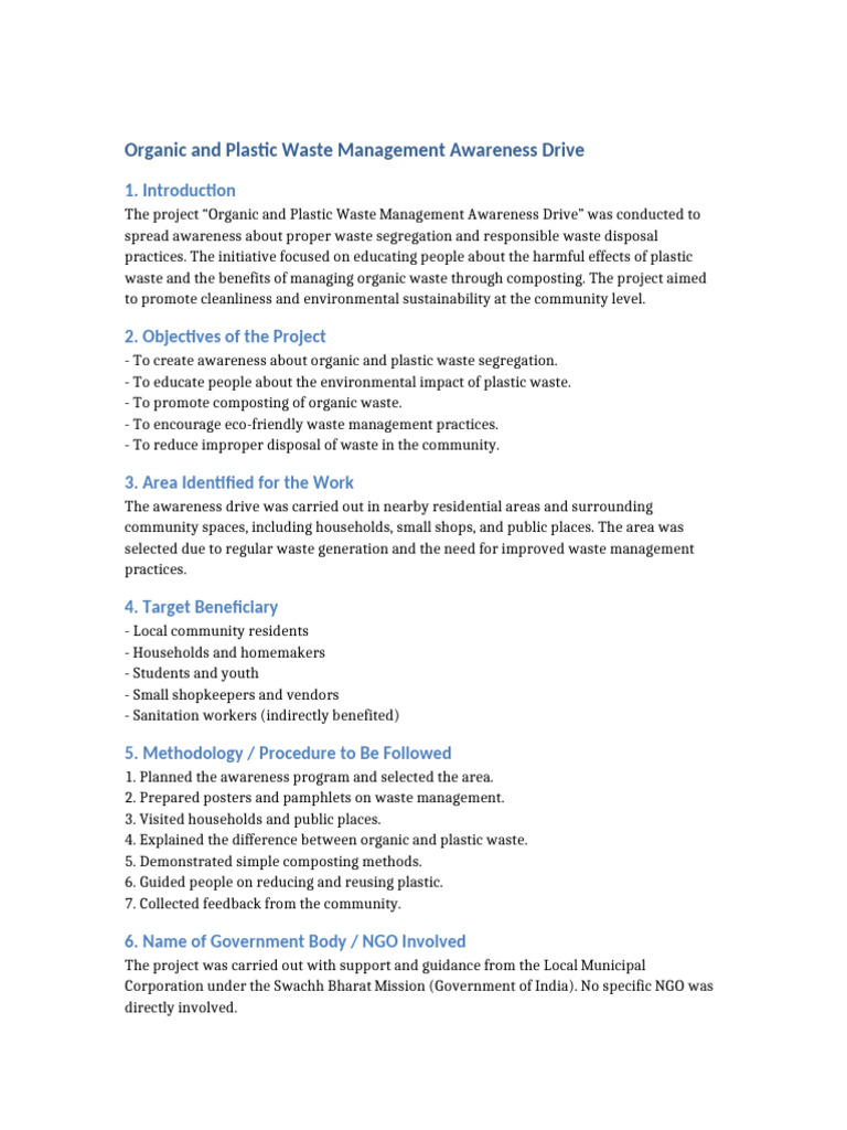 Organic and Plastic Waste Management Project Editable | PDF
