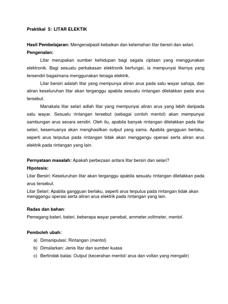 Praktikal 5 Kebaikkan Dan Keburukkan Litar Selari Dan Litar Bersiri Pdf