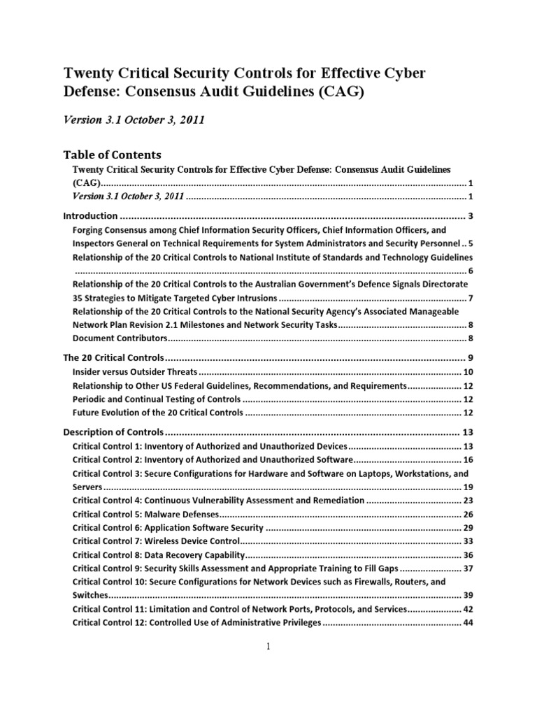 Twenty Critical Security Controls For Effective Cyber Defense