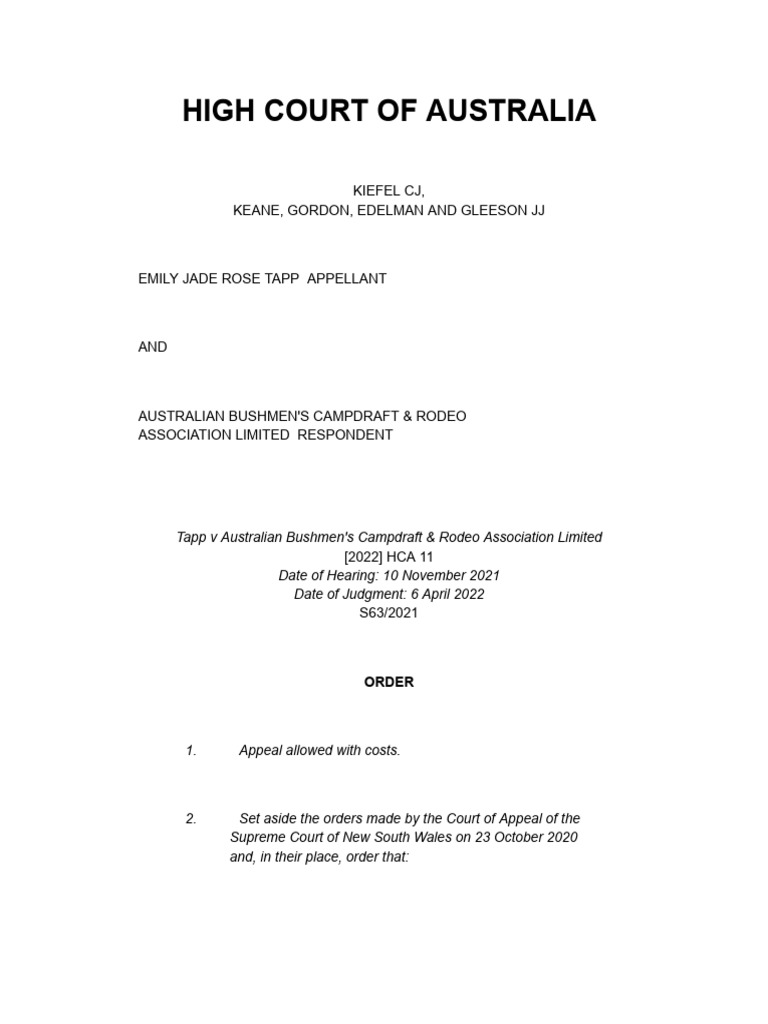 High Court of Australia: Kiefel CJ, Keane, Gordon, Edelman and Gleeson ...