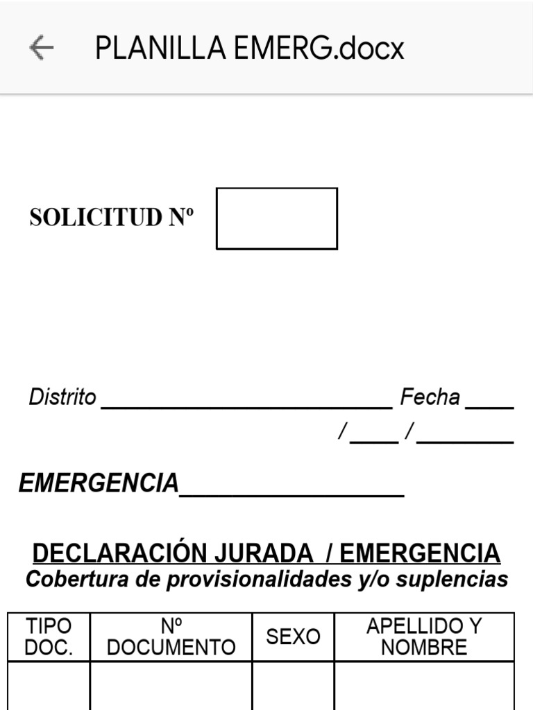 Solicitud º: Declaración Jurada / Emergencia | PDF