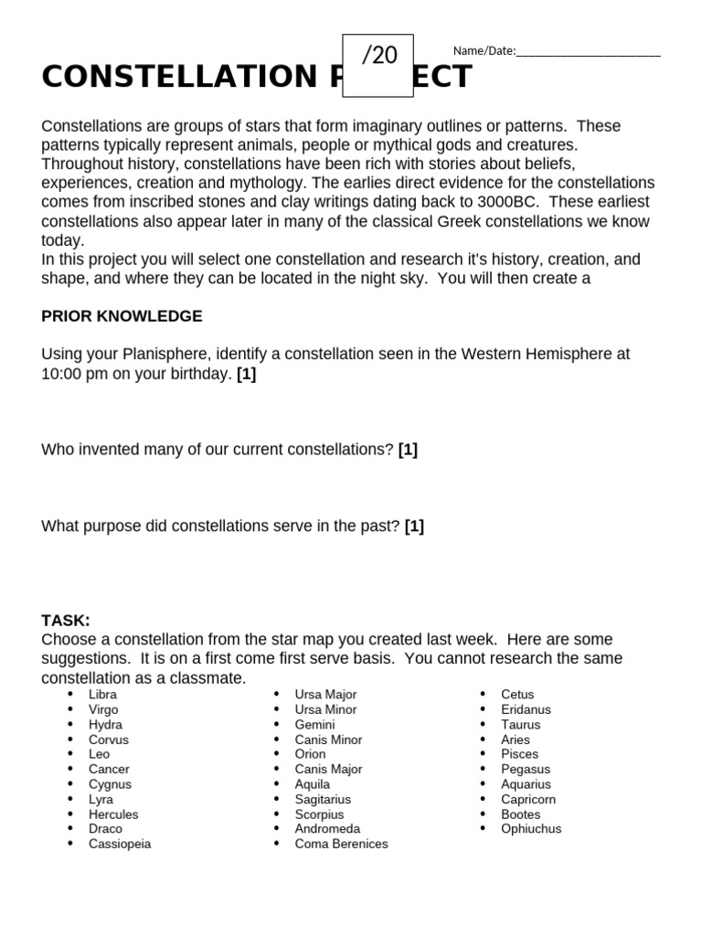 Constellation Project | PDF | Constellation | Stars