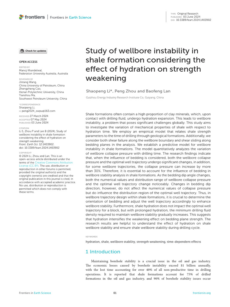 Study of Wellbore Instability in Shale Formation C | PDF | Borehole ...