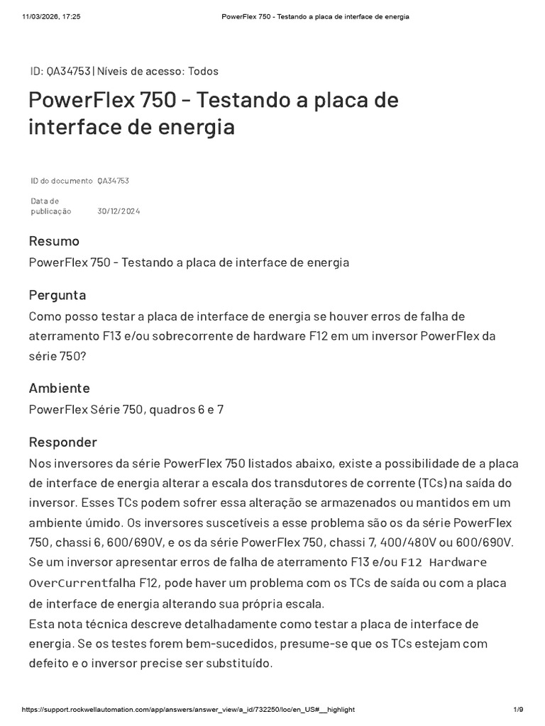 PowerFlex 750 - Testando A Placa de Interface de Energia | PDF ...