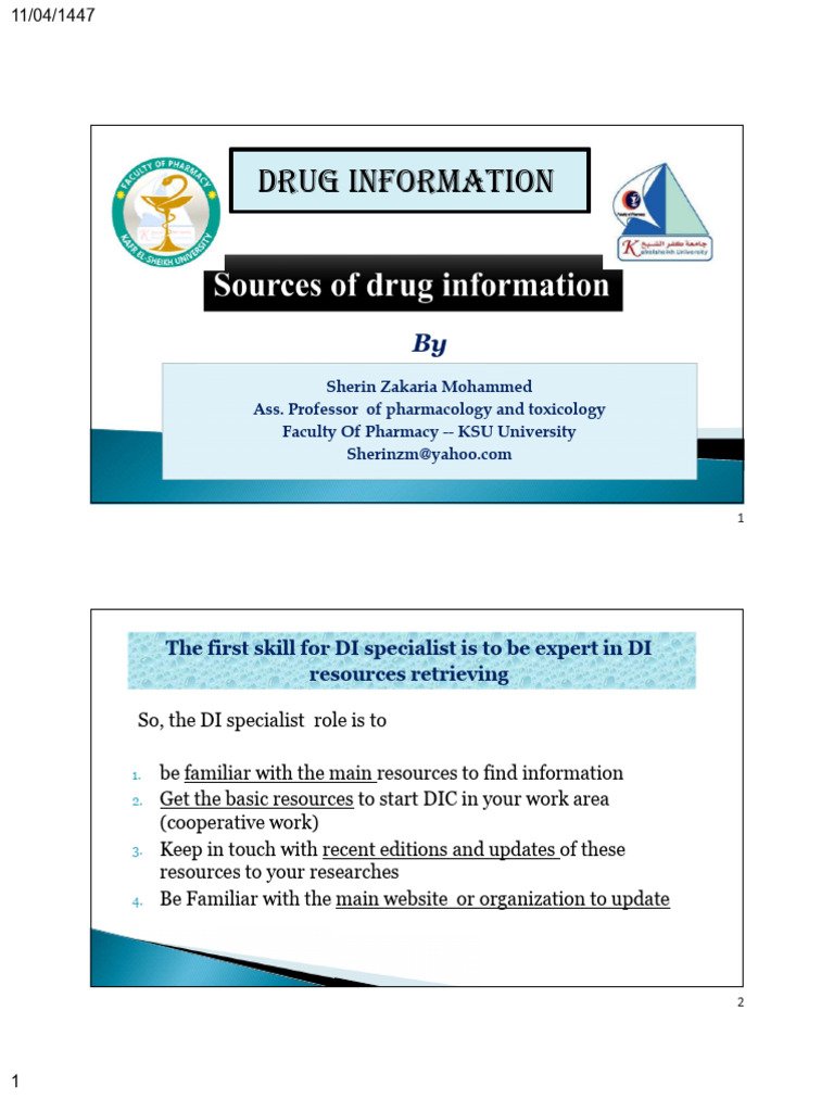 LEC 2 Sources of Drug Information Part 1 | PDF | Dose (Biochemistry ...