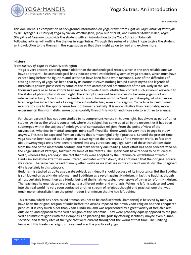 ALAN GOODE Yoga Sutras - An Introduction | PDF | Yoga | Yoga Sutras Of ...