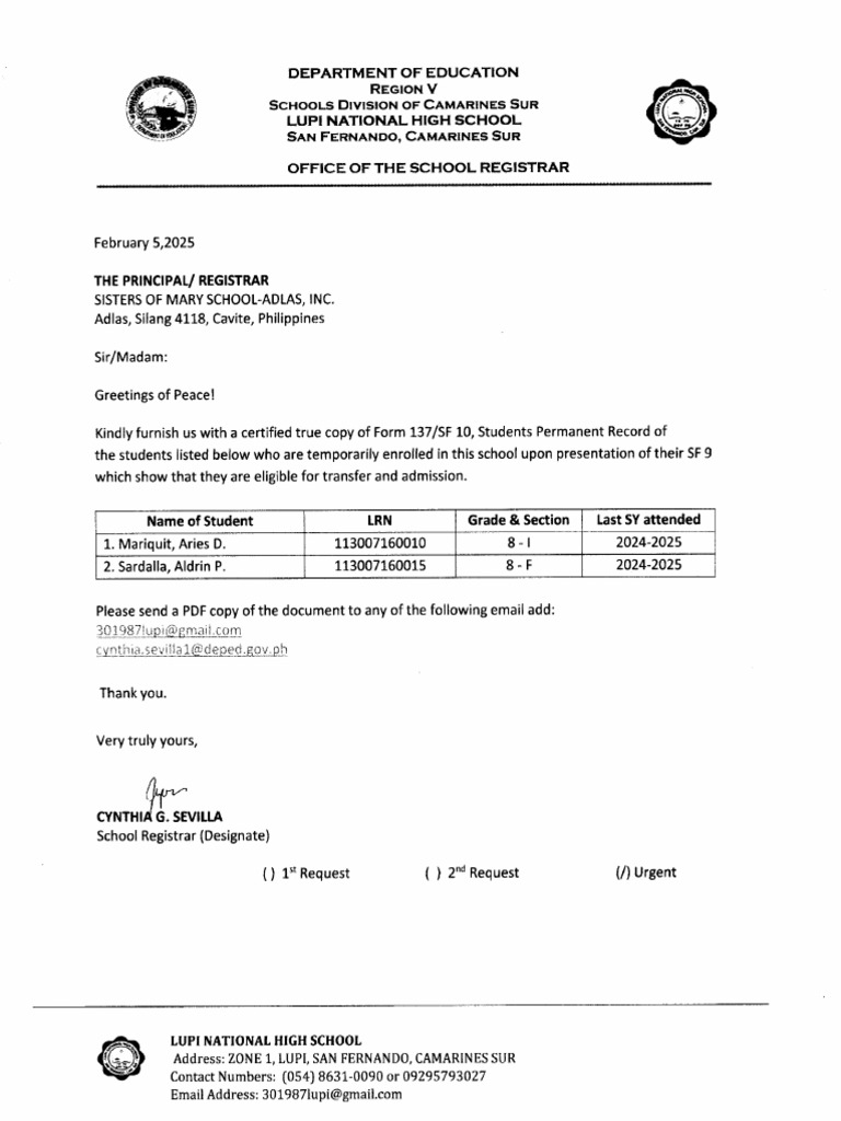 Letter Request | PDF