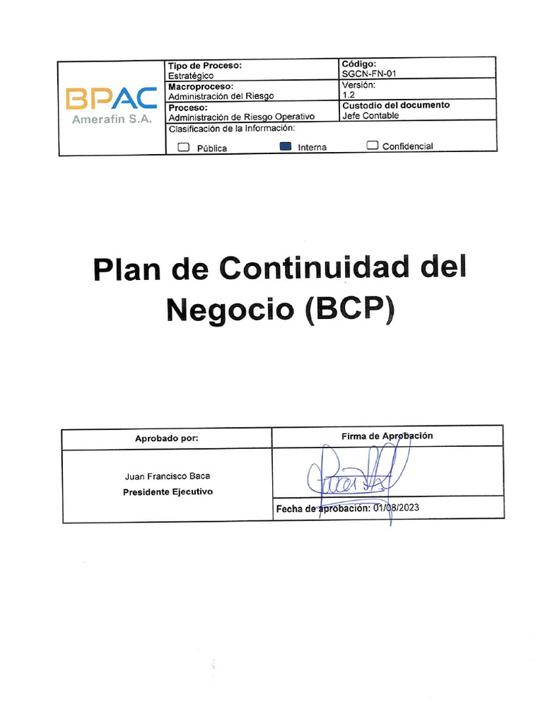Plan de Continuidad Del Negocio BCP | PDF